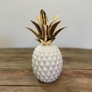 Pineapple Ceramic Figurine Statue White and Gold 10”